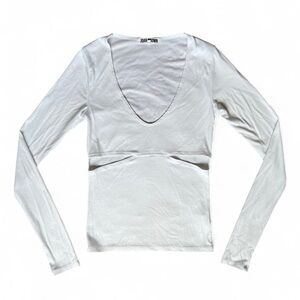 🌟SOLD🌟Joah Brown White V-Neck Cut Out Long Sleeve